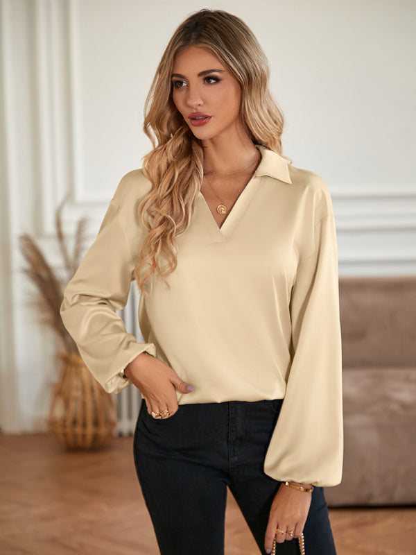 Loose V-neck knotted long-sleeved trendy blouse