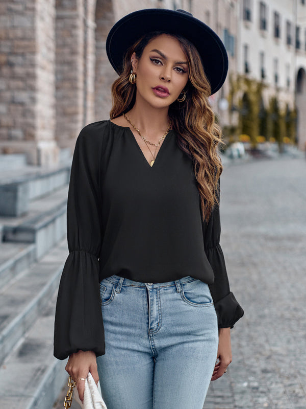 V-neck loose casual autumn and winter women's tops