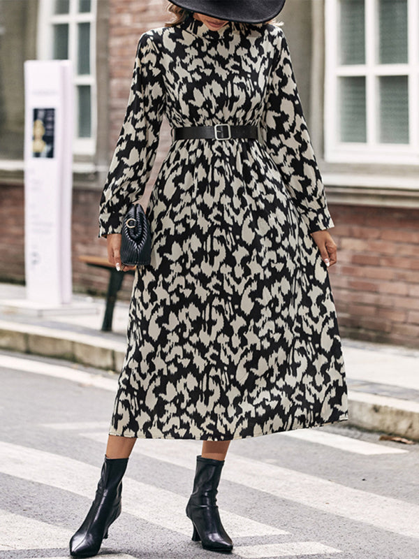 Women's Elegant Long Sleeve Leopard Print Dress