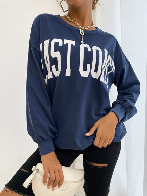 Casual Letter Print Loose Hoodie Top