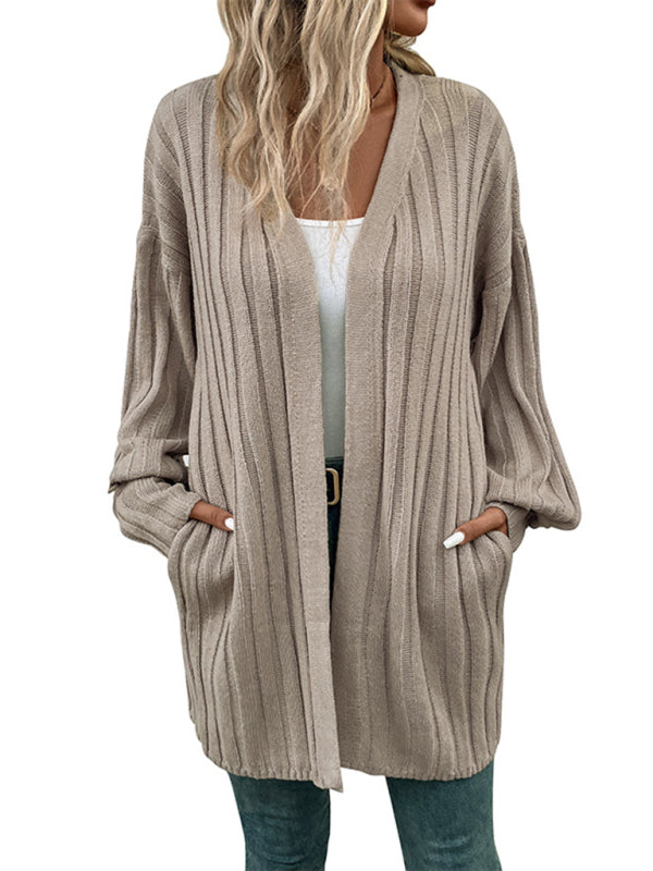 New women's long sleeve solid color cardigan sweater