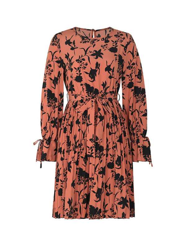 New women's V-neck long-sleeved printed dress