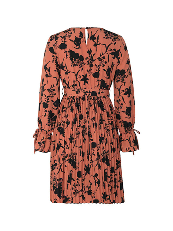 New women's V-neck long-sleeved printed dress