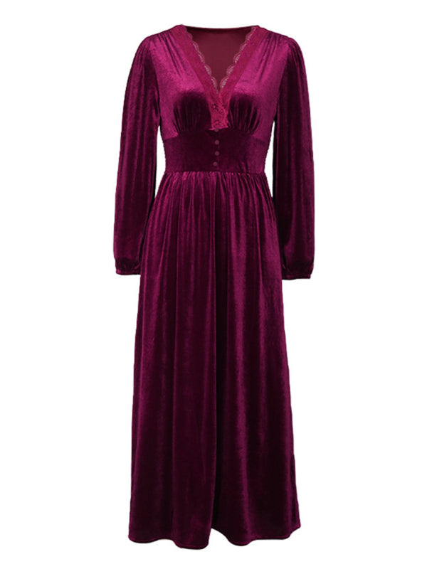 New women's velvet waist knitted long-sleeved dress