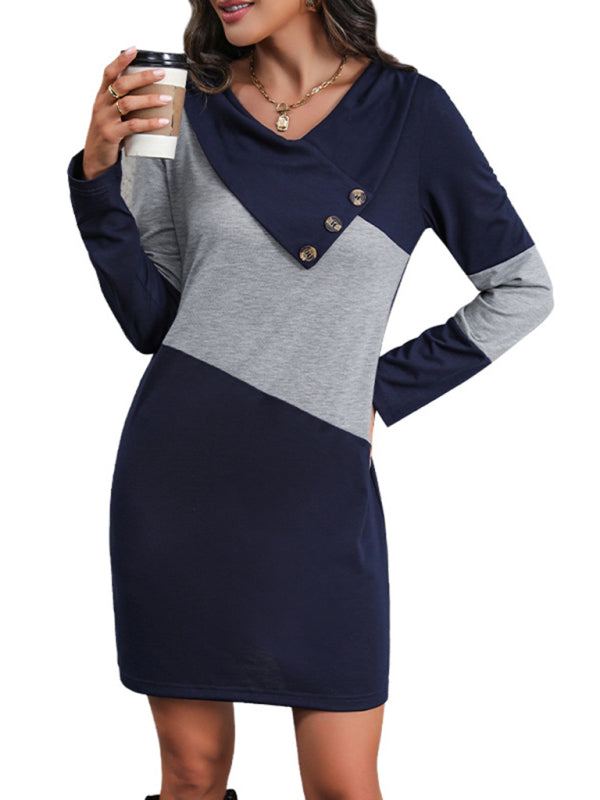 New women's casual color block long sleeve sweatshirt dress