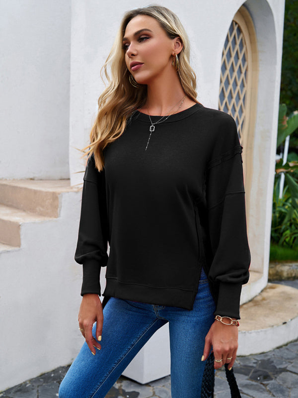 Women's new style casual long-sleeved round neck solid color sweatshirt