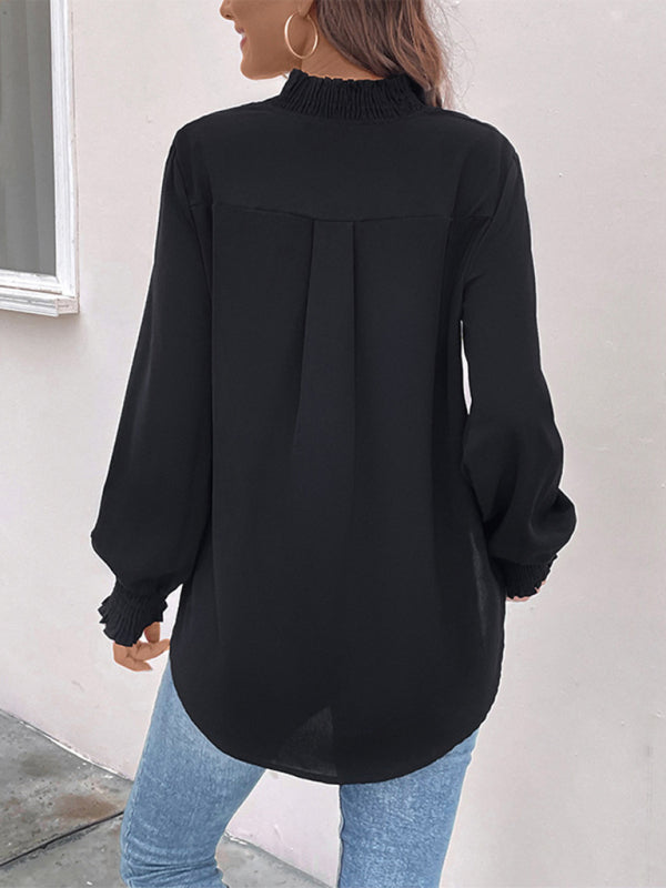 V-neck elegant loose fit women's shirt