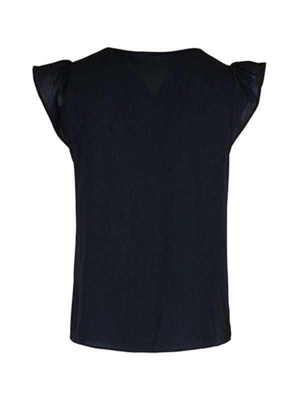 New style women's casual color block V-neck top