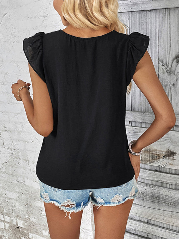 New style women's casual color block V-neck top