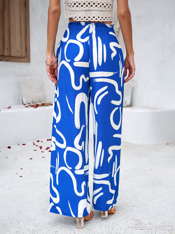 Women's elegant geometric print loose trousers