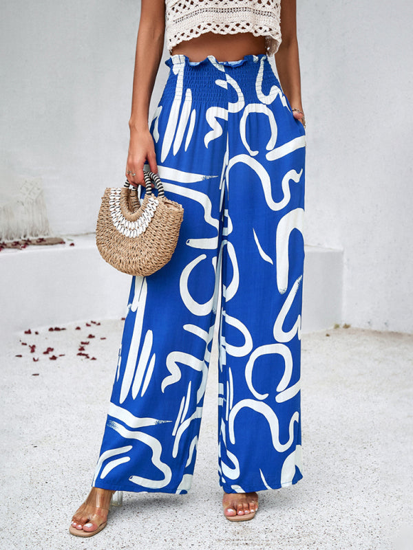 Women's elegant geometric print loose trousers