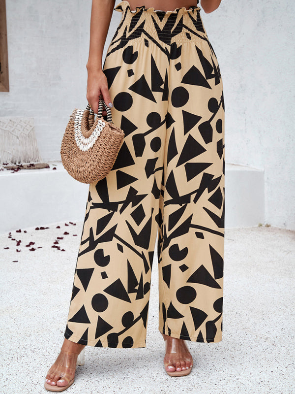 Women's elegant geometric print loose trousers