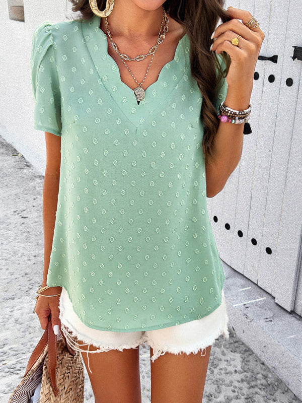 Women's new style solid color V-neck ruffle sleeve top