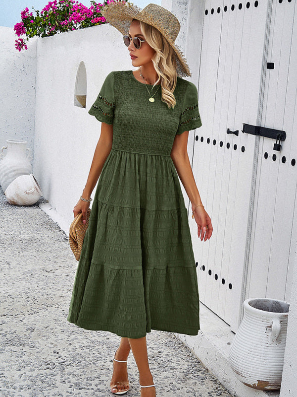 Women's Solid Color Temperament Hollow Dress