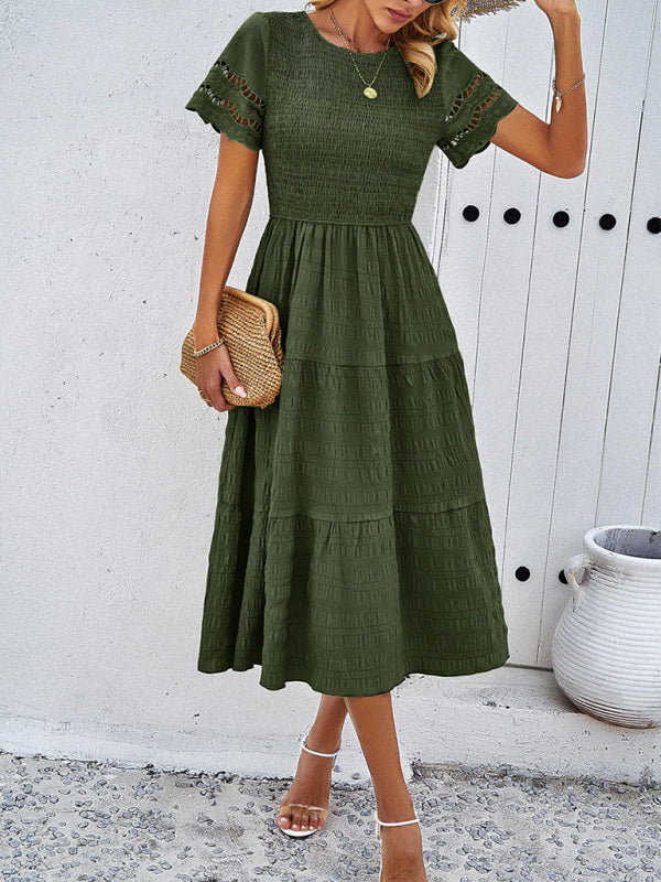 Women's Solid Color Temperament Hollow Dress