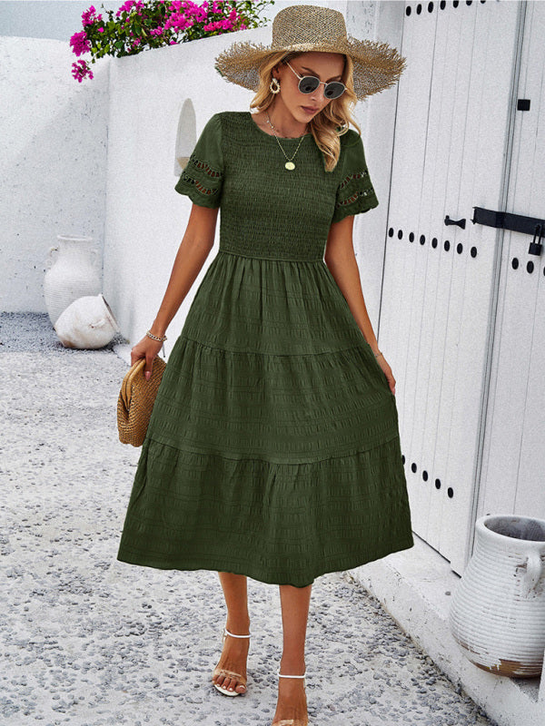 Women's Solid Color Temperament Hollow Dress