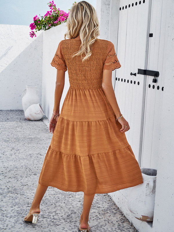 Women's Solid Color Temperament Hollow Dress