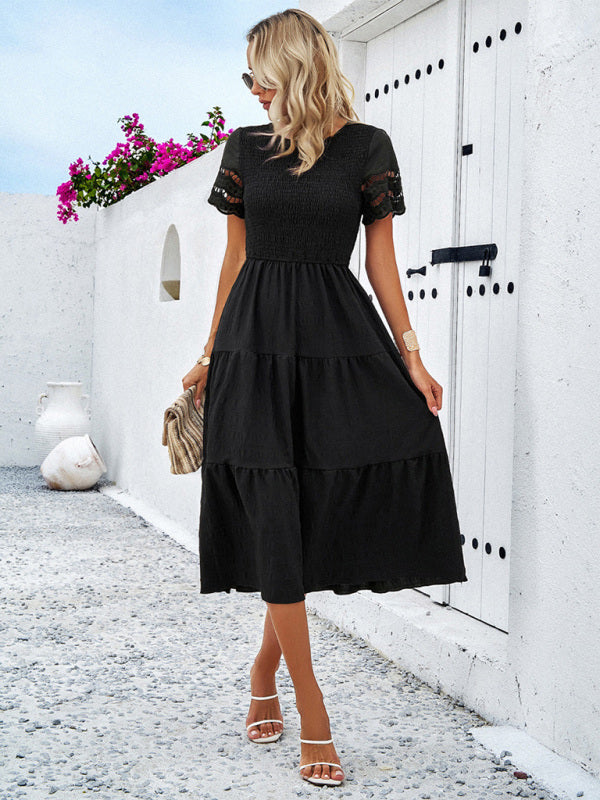 Women's Solid Color Temperament Hollow Dress