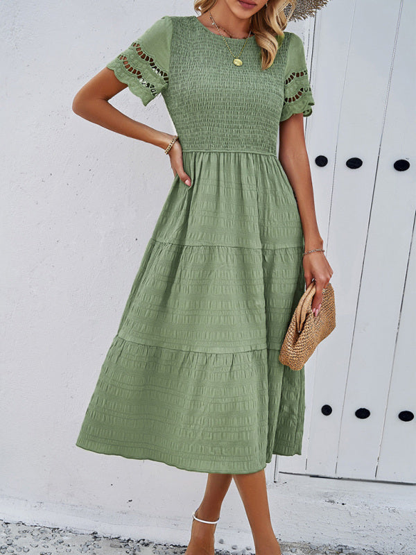 Women's Solid Color Temperament Hollow Dress