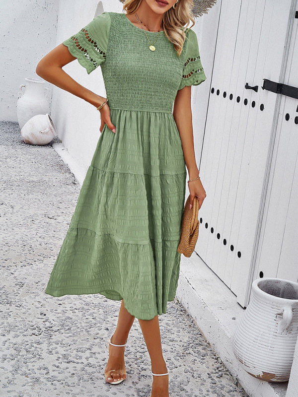 Women's Solid Color Temperament Hollow Dress