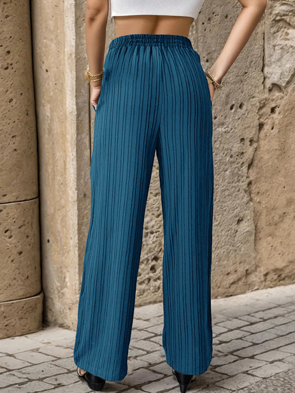 Women's New Casual Pleated Textured Elastic Straight Pants