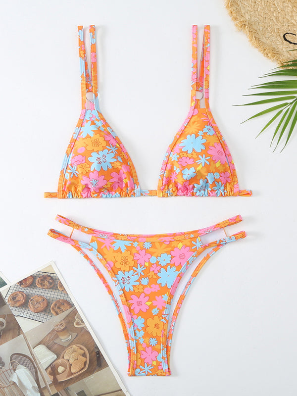 Women's New Bikini Floral Print Double Strap Swimsuit