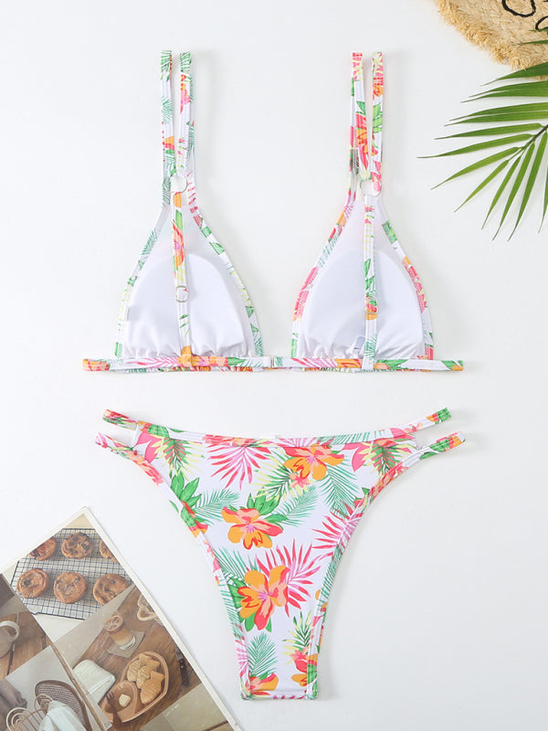 Women's New Bikini Floral Print Double Strap Swimsuit