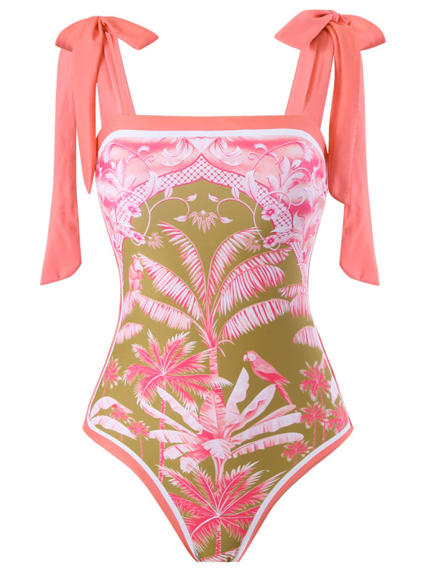 New sexy coconut print strappy one-piece swimsuit, skirt (one piece)