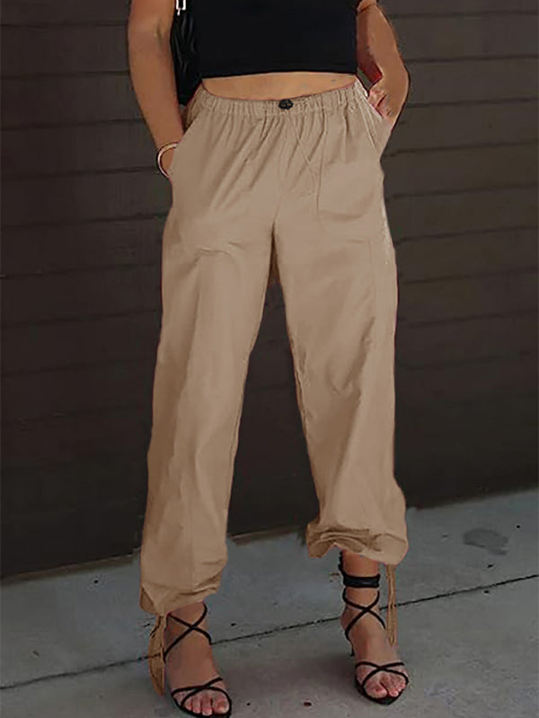 Women's Pants Casual Solid Color Pocket Elastic Waist Jogging Hip Hop Dance Pants