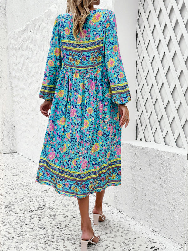 Women's Casual Resort Printed Bohemian Long Sleeve Dress