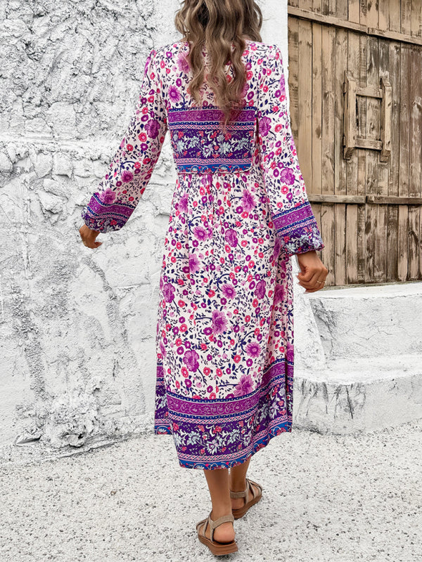 Women's Casual Resort Printed Bohemian Long Sleeve Dress