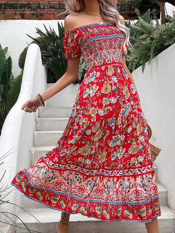 Women's new ethnic style one-neck printed dress