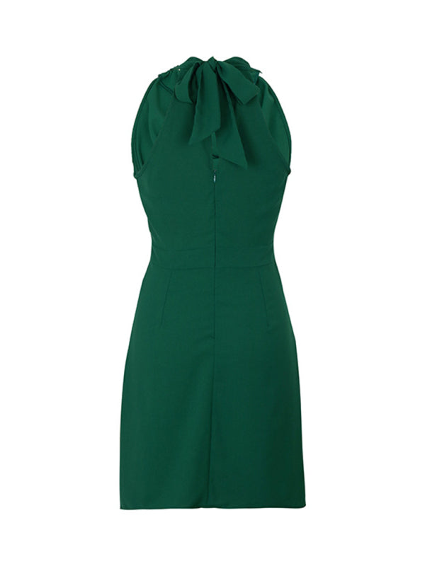 Women's Elegant Solid Color Sleeveless Swing Collar Waist Dress