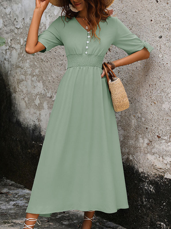 New Elegant V-Neck Commuter Belted Midi Dress