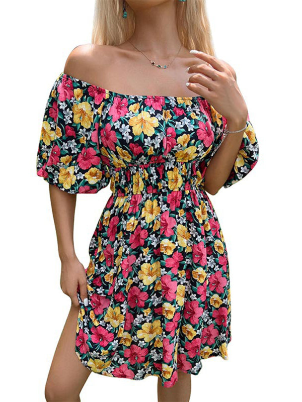 Women's off-shoulder ruffle printed dress