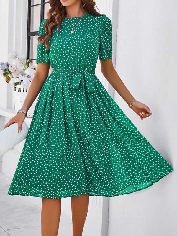 Women's elegant casual polka dot print strappy dress