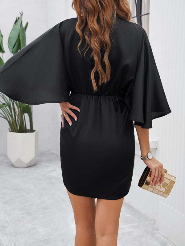 Elegant solid color waist dress for spring and summer