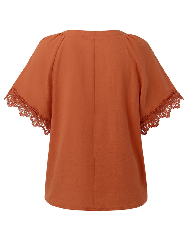 New women's V-neck patchwork lace top