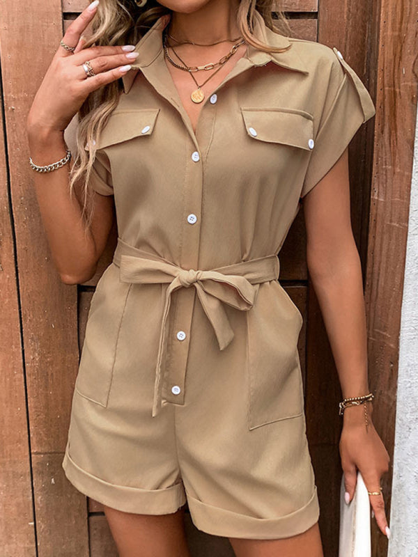 New Commuting Jumpsuit Lace Up High Waist Lapel Jumpsuit