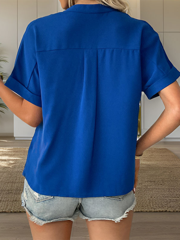 Women's short sleeve solid color v-neck shirt