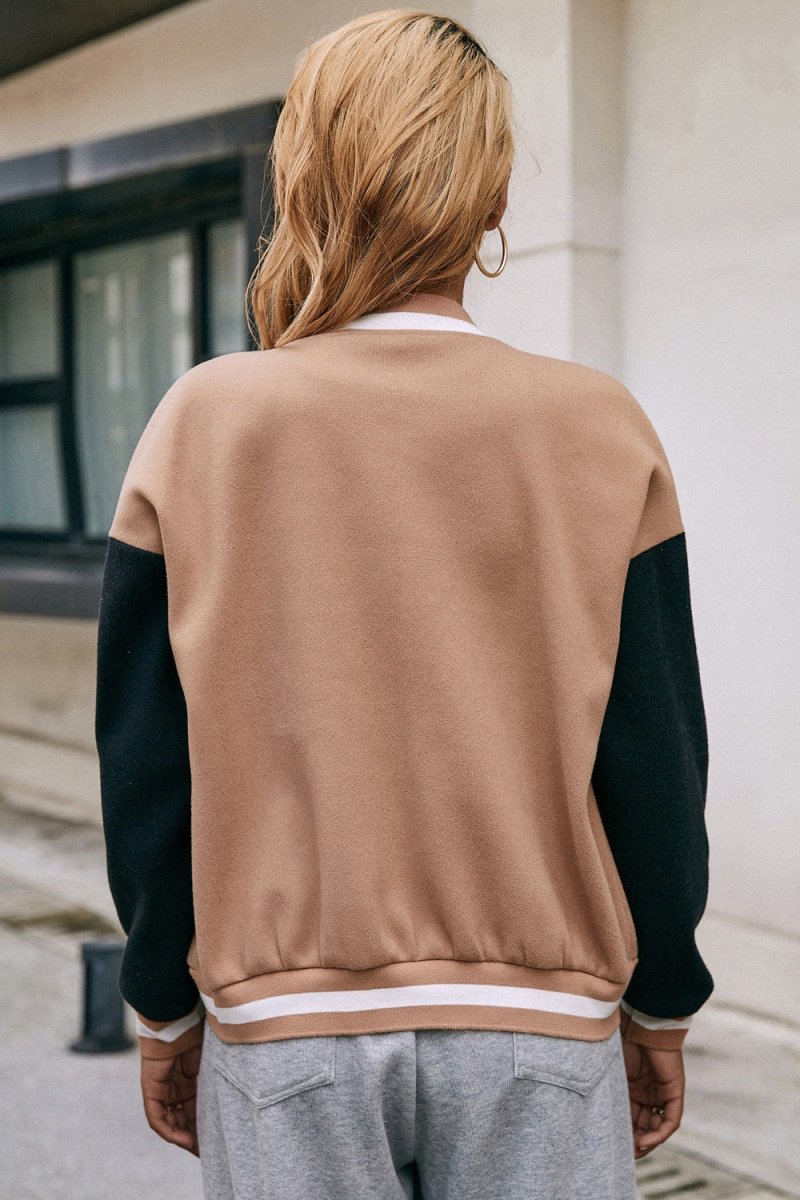 Ivy Lane Contrast Baseball Collar Snap Down Jacket - Outerwear