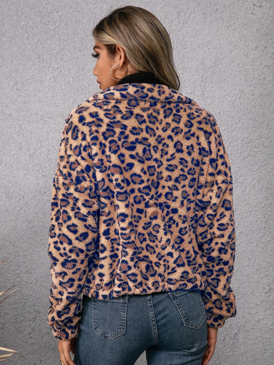 Ivy Lane Drawstring Leopard Zip Up Jacket - Outerwear