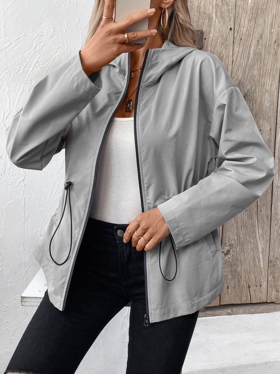 Ivy Lane Drawstring Zip Up Hooded Jacket - Outerwear