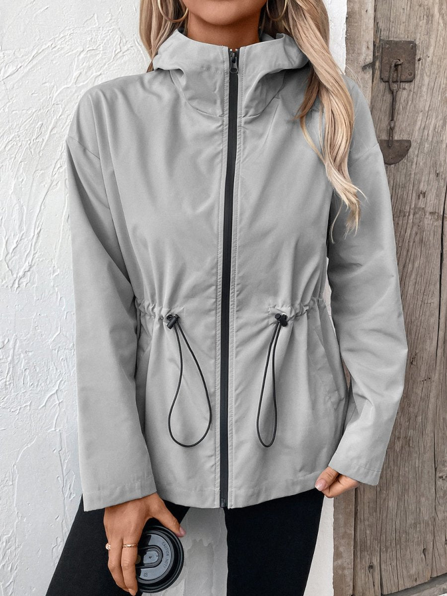 Ivy Lane Drawstring Zip Up Hooded Jacket - Outerwear