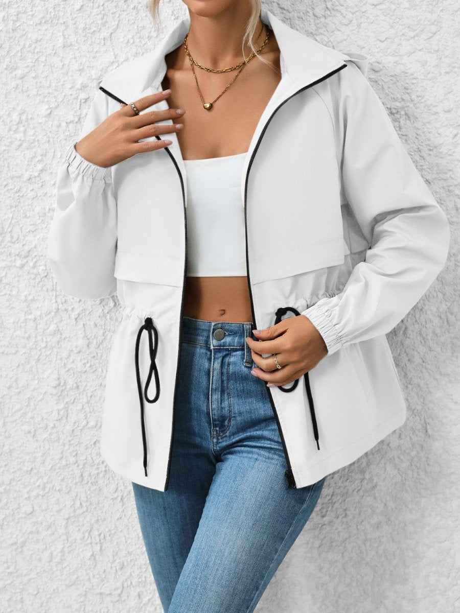 Ivy Lane Drawstring Zip Up Hooded Jacket - Outerwear