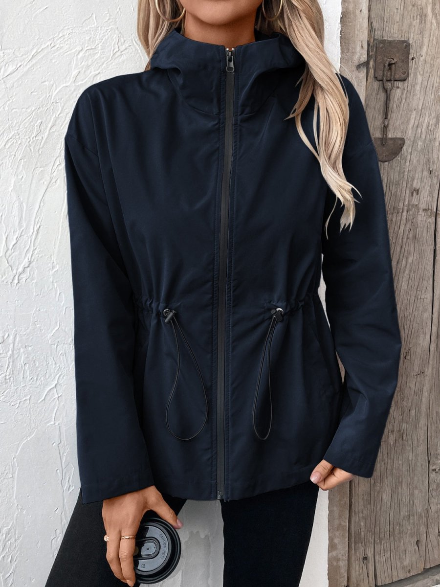 Ivy Lane Drawstring Zip Up Hooded Jacket - Outerwear