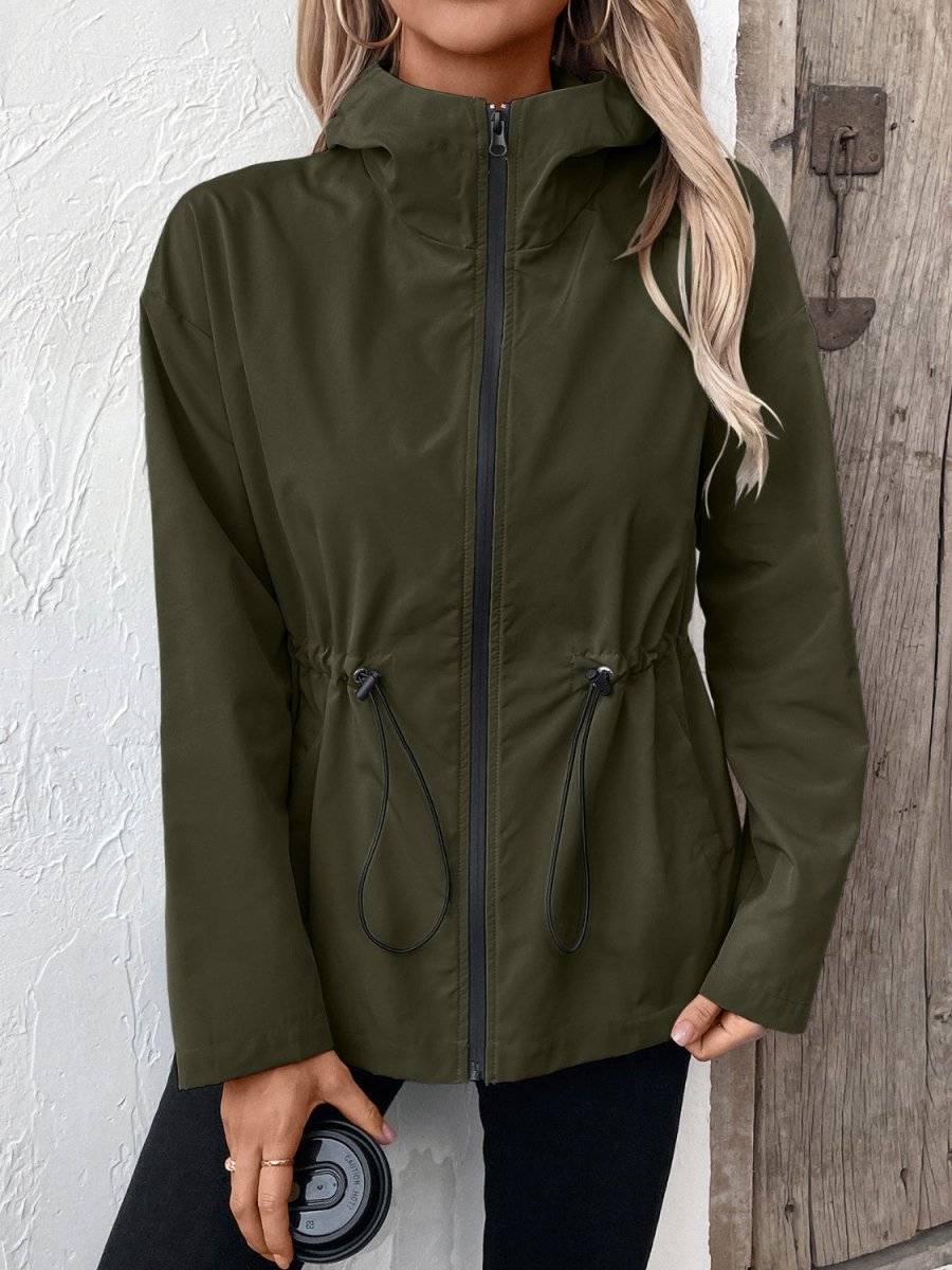 Ivy Lane Drawstring Zip Up Hooded Jacket - Outerwear