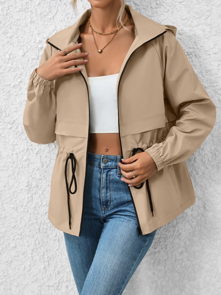 Ivy Lane Drawstring Zip Up Hooded Jacket - Outerwear