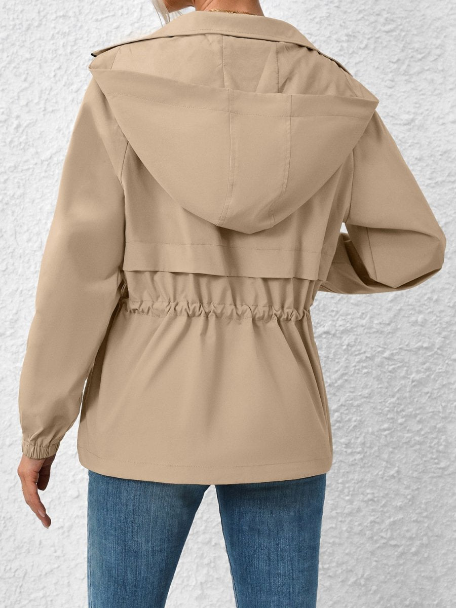 Ivy Lane Drawstring Zip Up Hooded Jacket - Outerwear