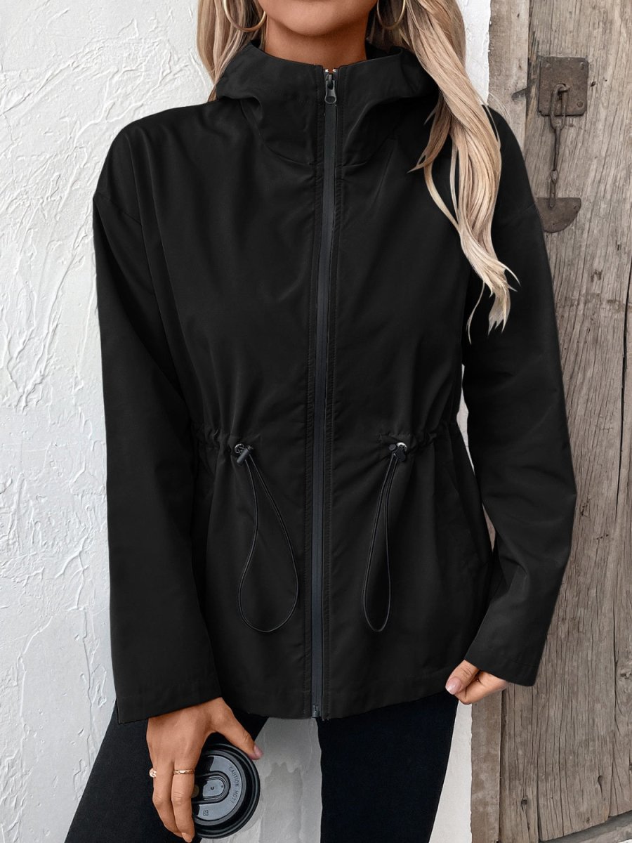 Ivy Lane Drawstring Zip Up Hooded Jacket - Outerwear